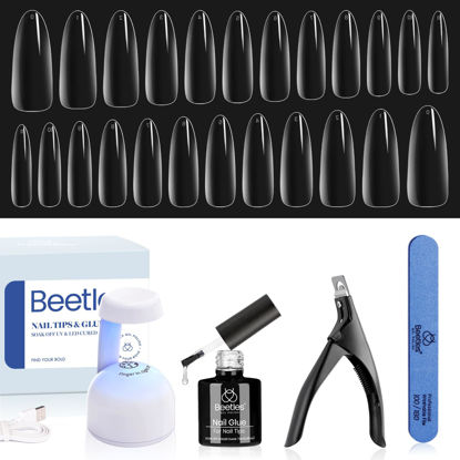 Picture of Beetles Gel Nail Kit Gel Nail Tips 240Pcs Clear Long Almond Pre Shaped Full Cover False Nail Tips with Nail Glue and Reformatory Led Nail Lamp Acrylic Nail Clipper for Nail Art Diy Home Manicure