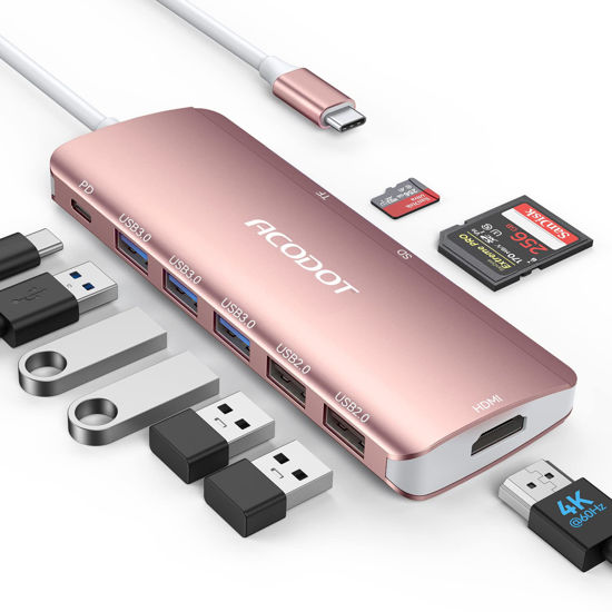 Picture of USB C Hub, Acodot 9 in 1 USB C to 4K@60HZ HDMI Multiport Adapter, 3 USB 3.0 Ports, SD/TF Card Reader, 100W PD, USB C Hub Multiport Adapter Desigend for MacBook Pro Air HP XPS etc, Rose Gold