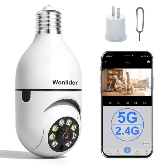 Picture of Light Bulb Camera 5G and 2.4G Dual Band WiFi,PTZ Bulb Security Camera,5G Camera,WiFi 6 Dual Band Home Surveillance indoor Dome Cameras，E27 360 Degree Panoramic Camera with Phone Alarm Push