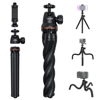 Picture of UURIG Camera Tripod, Phone Tripod Stand with Holder, Adjust 360° Ball Head, Bendable Vlogging Tripod for iPhone 13 Pro Max XS Max X 8 Samsung Canon Nikon Sony Cameras