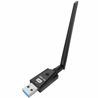 Picture of USB WiFi Adapter 1200Mbps Techkey Wireless Network Adapter USB 3.0 WiFi Dongle 802.11 ac with Dual Band 2.4GHz/300Mbps+5GHz/866Mbps 5dBi High Gain Antenna for Desktop Laptop Windows XP/7-10/ Mac OS