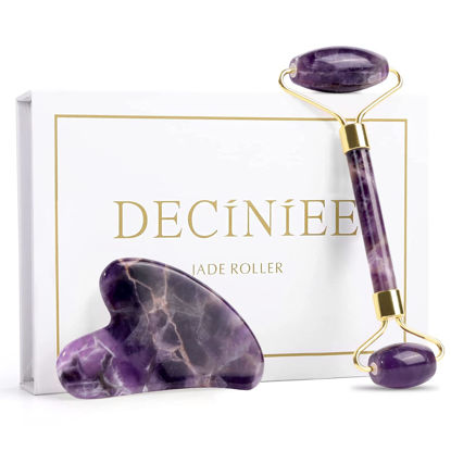 Picture of Deciniee Jade Roller and Gua Sha Set - Anti Aging Face Roller Massager & Gua Sha Facial Tools for Eye, Neck - Natural Guasha Facial Roller Skin Care Tools Body Muscle Relaxing Relieve Wrinkles-Purple