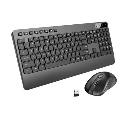 Wireless Keyboard and Mouse, WisFox USB Computer Keyboard with Silent Keys,  Long Battery Life, 2.4GHz Full-Size Lag-Free Cordless Combo for PC Laptops