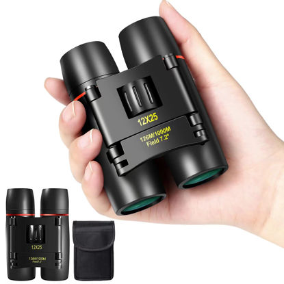 Picture of WRNRN 12X25 Mini Pocket Binoculars Compact, Small Lightweight Foldable Binoculars for Adults Kids Bird Watching, Travel, Opera Concert, Hiking, Cruise, Football Game