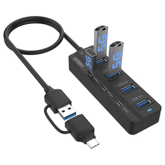 Picture of Onten USB C Hub,7Port USB 3.0 Hub,USB C to USB C Adapter,USB Splitter with 1.6 ft Cable 4*USB3.0 Ports,3*USB C Ports for Laptop MacBook Surface Pro and More USB/USB C Devices