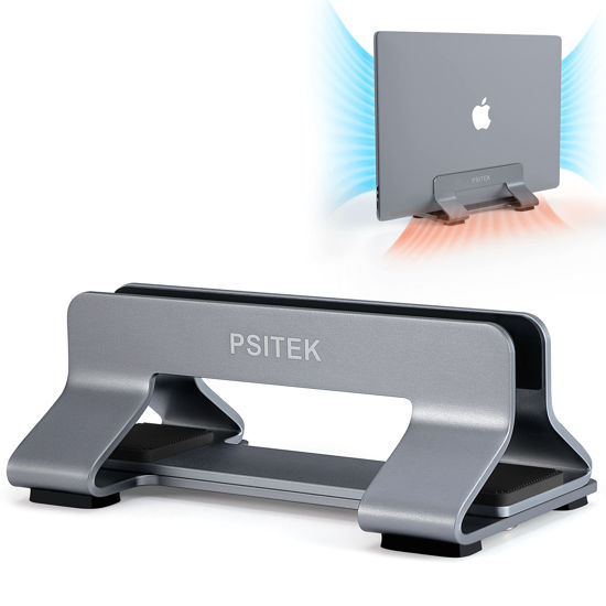 Picture of Psitek Aluminum Vertical Laptop Stand Dock Holder, Adjustable Slot Width (12-42mm/0.5-1.65 inch), Space-Saving Upright Storage for MacBook and Laptops, Version 2023