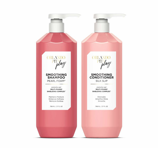 Picture of ORLANDO PITA PLAY Salon Size Smoothing Pearl Foam Shampoo & Silk Slip Conditioner Set for Textured, Damaged or Color-Treated Hair, Maintains Moisture, Amplifies Shine & Enhances Softness, 27 Fl. Oz. Each