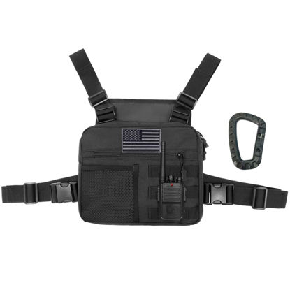 Picture of Ousawig Chest Bag Radio Chest Harness UtilityTactical Molle Chest Rig Bag EDC Pouch Holster Chest Bag Two Way Radio Walkie Talkie (black)