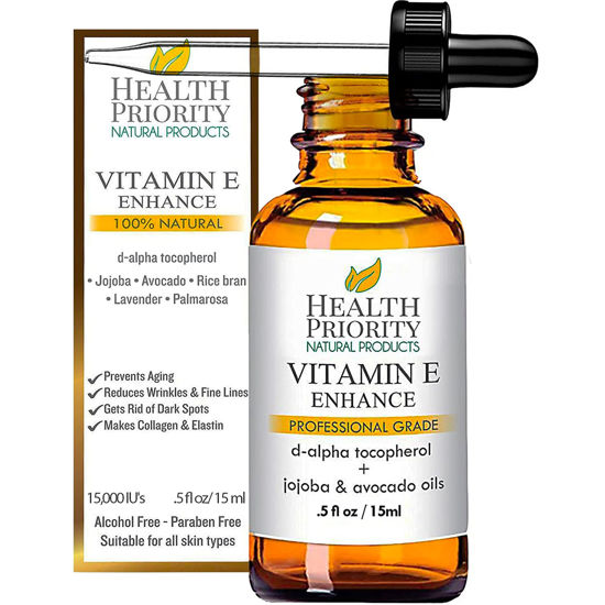 Picture of Organic Vitamin E Oil for Skin & Scars |100% Pure Natural Vitamin E Serum Hand Made in South Carolina | 15000 IU Vitamin E for Face & Hair| Non-GMO, Gluten & Cruelty Free, Vegan | Lavender 0.5 Fl Oz