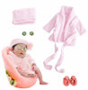 Picture of 5PCS Newborn Photography Outfits, DISTART Baby Hooded Plush Towel Cotton Bathrobes Bath Towel Outfit with Slippers Photo Props for Girl Shower Photo Shoot Gift (Pink)