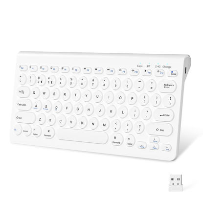 Picture of FUWANG Bluetooth Keyboard & 2.4G Small Wireless Keyboard - Ergonomic and Comfortable Computer Keyboard - Slim Compact Keyboard for Laptop or Windows PC, Tablet - Plug & Play External Keyboard (White)