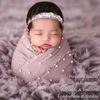 Picture of 4 PCS Newborn Photography Props Wrap Knit Handmade Pearl Decor Wrap Blanket Swaddle Baby Photo Props Baby Photoshoot Props Prop 2PCS Newborn Photography Wraps + 2PCS Headband(Snow Powder/Purple Gray)