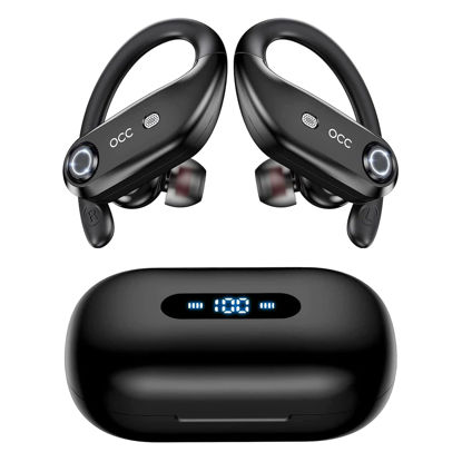 Picture of Wireless Earbuds Bluetooth Headphones 130H Playback 4-Mic HD Call IP7 Waterproof Ear Buds in Ear Sport LED Display Earphones with Earhooks for Running Workout Gym Phone Laptop TV Computer (Black)