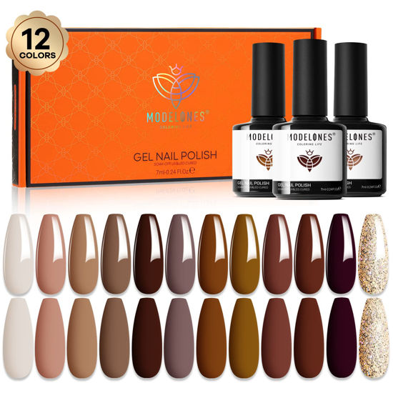 Picture of modelones Gel Nail Polish Kit, 12 Pcs All Seasons Skin Tones Popular Neutral Color Gel Polish Set, Nude Brown Gel Nail Kit Collection for Nail Art Salon Classic Collection Gift for Women