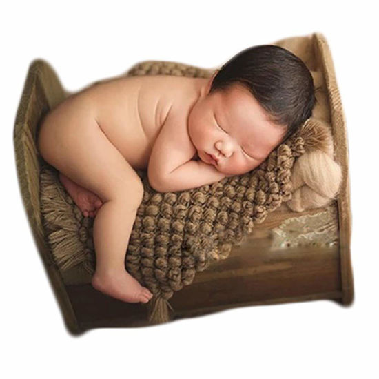 Picture of Baby Photography Props Basket Braid Wool Wrap Newborn Photo Shoot Baskets Filler Posing Stuffer Background Blanket (Coffee)