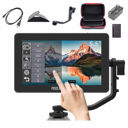 Picture of Feelworld F6 Plus +Battery + Charger +Carrying Case 5.5 Inch 3D LUT Touch Screen Field Monitor IPS FHD 1920x1080 Support 4K with Tilt Arm for DSLR Mirrorless Camera