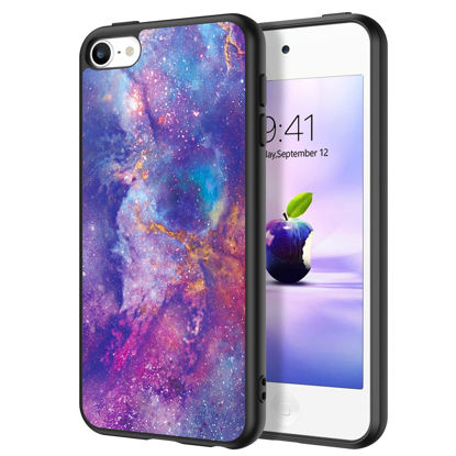 Picture of DUEDUE for iPod Touch 7th Generation Case, iPod Touch 6th 5th Case, Glow in The Dark Nebula Space Slim Hybrid Hard PC Cover Cases Anti Slip Phone Case for iPod Touch 5/6/7, Purple/Black