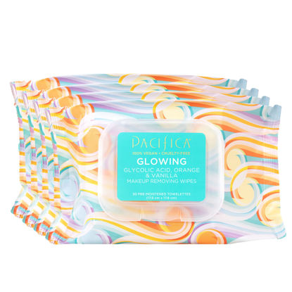 Picture of Pacifica Beauty | Glowing Makeup Remover Wipes | Gycolic Acid, Coconut Water, Aloe Infused | Daily Cleansing + Exfoliating | Clean Skin Care | Plant Fiber Facial Towelettes | 4 Count | Vegan
