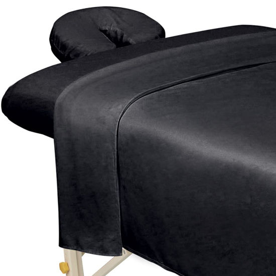 Picture of ForPro Premium Microfiber 3-Piece Massage Sheet Set for Massage Tables, Includes Flat Sheet, Fitted Sheet and Fitted Face Rest Cover, Black