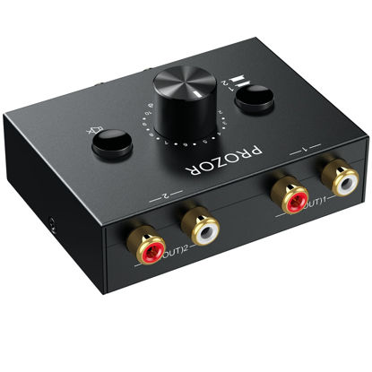 Picture of RCA Stereo Audio Switch PROZOR 2 in 1 Out R/L Stereo Audio Switch 1 in 2 Out Stereo Audio Splitter with Mute Button and No External Power Required