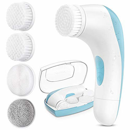 Picture of Facial Cleansing Brush,?2021 Upgraded?ETEREAUTY Waterproof Travel Face Brush with 4 Heads & Protective Case, Easy to Carry, Deep Cleansing Gentle Exfoliating for Face and Body, Blue