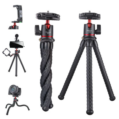 Picture of Camera Tripod, Famall Flexible Tripod Stand for Phone with Cold Shoe Phone Mount for iPhone Canon Nikon Sony Cameras