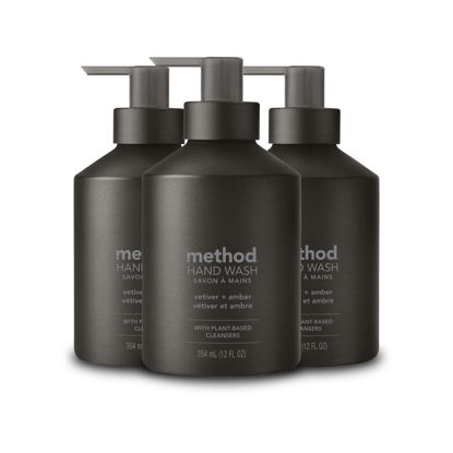 Picture of Method Gel Hand Soap, Vetiver + Amber, Reusable Black Aluminum Bottle, Biodegradable Formula, 12 oz (Pack of 3)