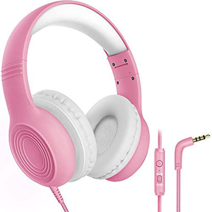 Picture of Kids Headphones with Microphone Over Ear/On Ear Wired Headphones for Kids with Volume Limit Switch 85dB/94dB and HD Sound Sharing Function for Children,Boys,Girls,Tablet,PC,School,Travel (Pink White)