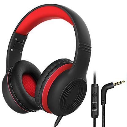 Picture of Kids Headphones with Microphone Over Ear/On Ear Wired Headphones for Kids with Volume Limit Switch 85dB/94dB and HD Sound Sharing Function for Children,Boys,Girls,Tablet,PC,School,Travel (Black Red)