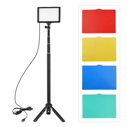 Picture of Andoer USB LED Video Light Kit, 3200K-5600K Photography Lighting 14-Level Dimmable with 148cm/58in Adjustable Height Tripod Stand, 5 Color Filters Triple Cold Shoe Mount, for Video Live Streaming