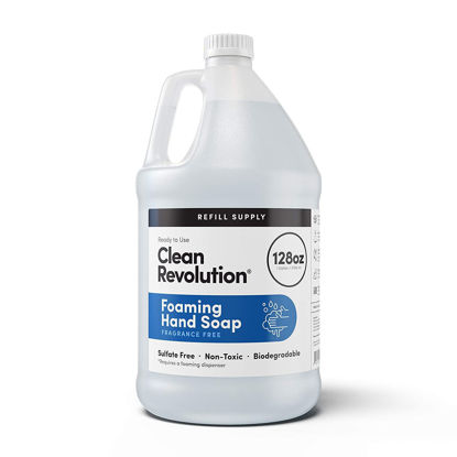 Picture of Clean Revolution Foaming Hand Soap Refill Supply | Gentle, Moisturizing | Ready to Use | Unscented | 128 Fl Oz (1 Gallon), Clear, Fragrance Free