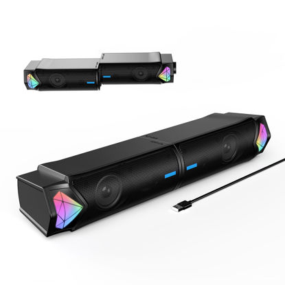 Picture of Computer Speakers, Bluetooth Dynamic RGB Computer Sound Bar, Dual HiFi Stereo & Gradient RGB Lighting Laptop Soundbar, USB Powered Speakers for Desktop, Monitors, Phone, PC, Laptop(Include C Adapter)