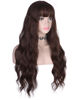 Picture of AMZCOS Long Wavy Brown Wig with Bangs for Women | Heat Resistant Synthetic Hair Wigs for Daily Use (Brown)