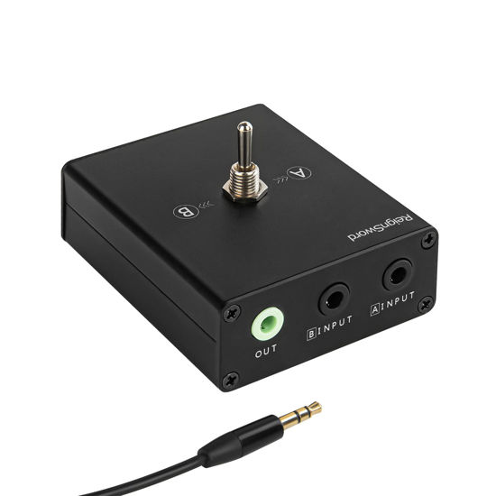 Picture of 3.5 mm Audio Switcher, 2 Ports Audio Splitter Box (2 in 1 Out / 1 in 2 Out) Mini Headphone Manual Selector Converter with Bonus 47.2 in (120 cm) Cable, No External Power Required