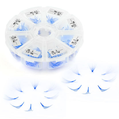 Picture of Volume Lash Extensions 10D Blue Premade Fans 500 PCS 0.07mm 9-16mm Mixed C/D Curl Blue Short Stem Premade Volume Eyelash Extensions Pointed Base Fans by WENDY LASHES (500PCS-10D-0.07-C, 9-16mm MIXED)