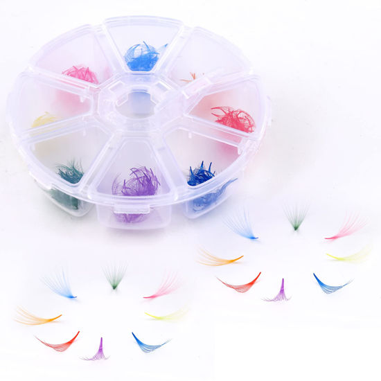 Picture of Colored Premade Fans Short Stem 500 Fans 10D Eyelash Extensions 0.07mm C/D Curl 13-16mm Single Length WENDY LASHES Russian Volume Pre-made Lash Extension (500PCS-10D-0.07-C, 16mm)