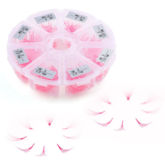 Picture of Premade Fans Light Pink Eyelash Extension 500 Fans Handmade Loose Volume Lashes 10D Pre-made Fans 0.07mm C/D Curl 13-20mm Mixed Volume Eyelash Extensions (500PCS-10D-0.07-D, 13-20mm MIXED)