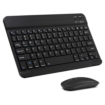 Picture of Ultra-Slim Bluetooth Keyboard and Mouse Combo Rechargeable Portable Wireless Keyboard Mouse Set for Apple iPad iPhone iOS 13 and Above Samsung Tablet Phone Smartphone Android Windows (Black)