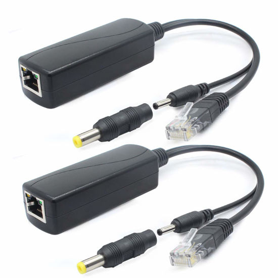 Picture of ANVISION 2-Pack 5V Gigabit PoE Splitter, 48V to 5V 2.4A Adapter, Plug 3.5mm x 1.35mm, 5.5mm x 2.1mm Connector, IEEE 802.3af Compliant, for IP Camera and More