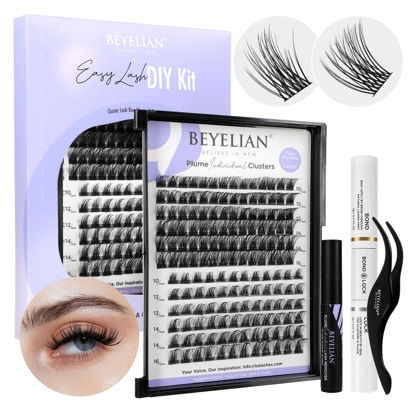 Picture of BEYELIAN Lash Extension Kit D Curl Cluster Lashes Kit with 156 Pcs Lash Clusters, Clusters Eyelash Applicator Tool, Cluster Lashes Bond and Seal, Clusters Lash Glue Remover Easy to Apply at Home (Style3+Style5)