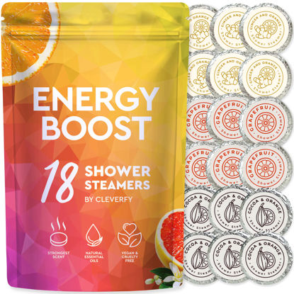 Picture of Cleverfy Shower Steamers Aromatherapy - Pack of 18 Energy Restoring Shower Bombs with Essential Oils. Self Care Stocking Stuffers for Women and Teens and Christmas Gifts for Women.