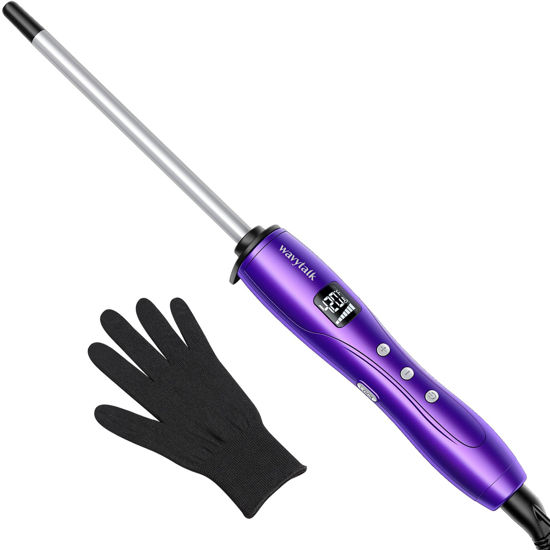 GetUSCart Wavytalk 3 8 Inch Small Curling Wand Small Barrel Curling Iron for Short Long Hair Ceramic Small Wand Curling Iron with Adjustable Temperature Include Heat Resistant Glove Purple