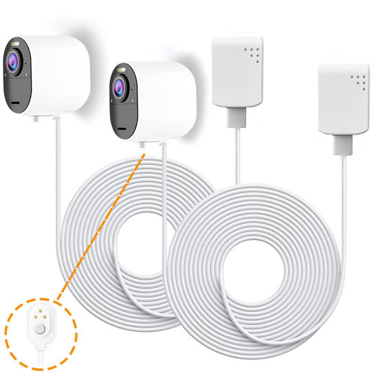 Picture of JESSPOW 10ft Charging Cable for Arlo Ultra/Ultra 2 and Arlo Pro 3/Pro4, Indoor Outdoor Magnetic Power Cord with Charger Adapter - 2pack White (NOT Compatible with Arlo Essential Spotlight)