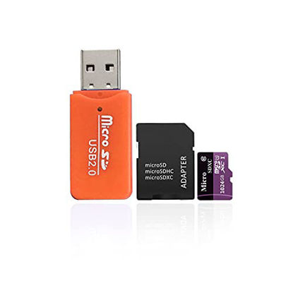 Picture of Micro SD Card Reader with a 1024GB Micro SD Card and a Free Adapter USB 2.0 TF Card Reader (Orange)