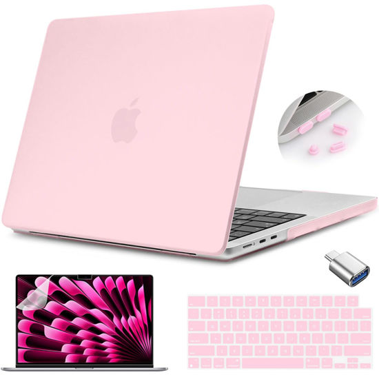 Picture of Teryeefi Compatible with MacBook Air 15 inch Case A2941 Model [2023 Release], Plastic Hard Shell with Keyboard Cover & USB C Adapter for New MacBook Air 15.3" with Touch ID, Matte Chalk Pink