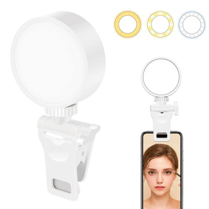 Picture of Full Screen Selfie Ring Light - Whellen Rechargeable 60 LED Clip on Ring Light for Phone, Laptop, Tablet, Computer Monitor - Portable Mini Fill Light Used for Video Conference/TikTok (White)