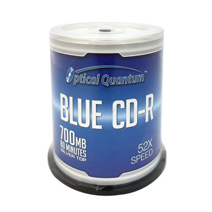 Picture of Optical Quantum Blue AZO CD-R 700MB 52X Shiny Silver Top Blank Recordable Media Disc - 100pk Cake Box, 100 Discs