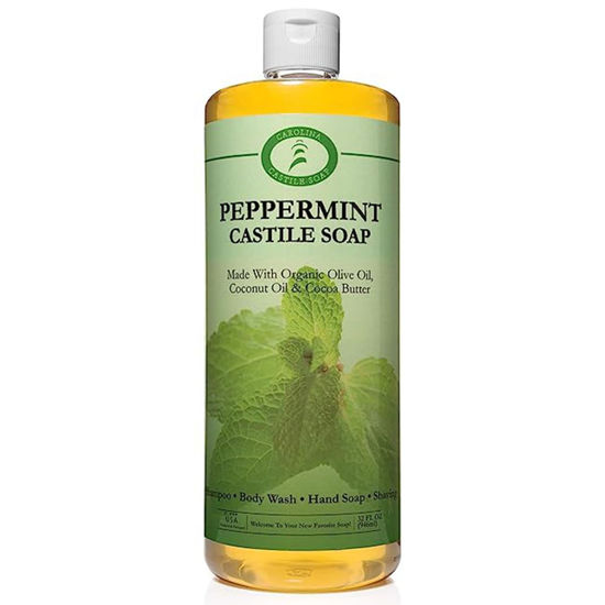 Picture of Carolina Peppermint Castile Soap Liquid - Skin-Softening Olive Oil Soap Organic Body Wash - Pure Castile Soap Peppermint Liquid Soap - Vegan Castille Soap Liquid (Peppermint, 32 ounces)