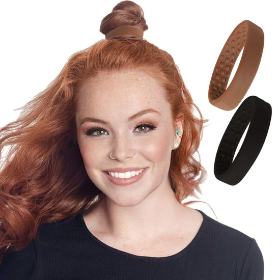 Picture of PONY-O Revolutionary Hair Tie Alternative Ponytail Holders - 2 Pack Black and Copper Original Patented Hair Styling Accessories - Small PONY-O for Very Fine Hair or Sections of Hair