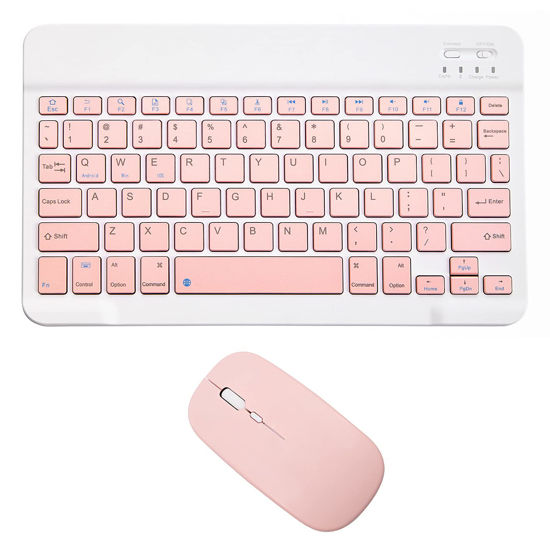 Picture of Rechargeable Bluetooth Keyboard and Mouse Combo Ultra-Slim Portable Compact Wireless Mouse Keyboard Set for Android Windows Tablet Cell Phone iPhone iPad Pro Air Mini, iPad OS/iOS 13 and Above (Pink)